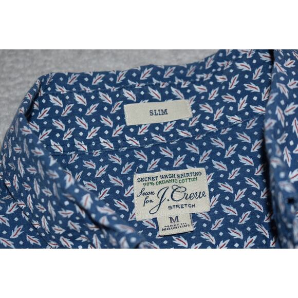 J Crew Dress Shirt Mens Size Medium Slim Stretch Cotton Secret Wash Blue Floral - Picture 5 of 6